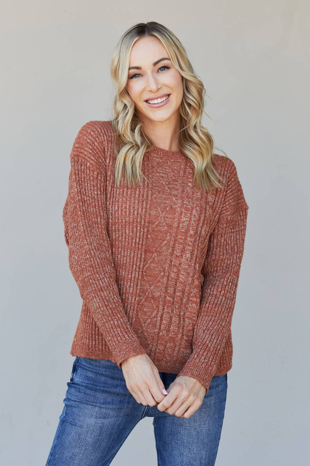 Sew In Love Full Size Mixed Knit Dropped Shoulder Sweater -