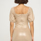 Chocolate USA Ruched Off-Shoulder PU Leather Dress -