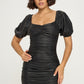 Chocolate USA Ruched Off-Shoulder PU Leather Dress -