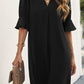 Puff Sleeve Notched Mini Shift Dress -