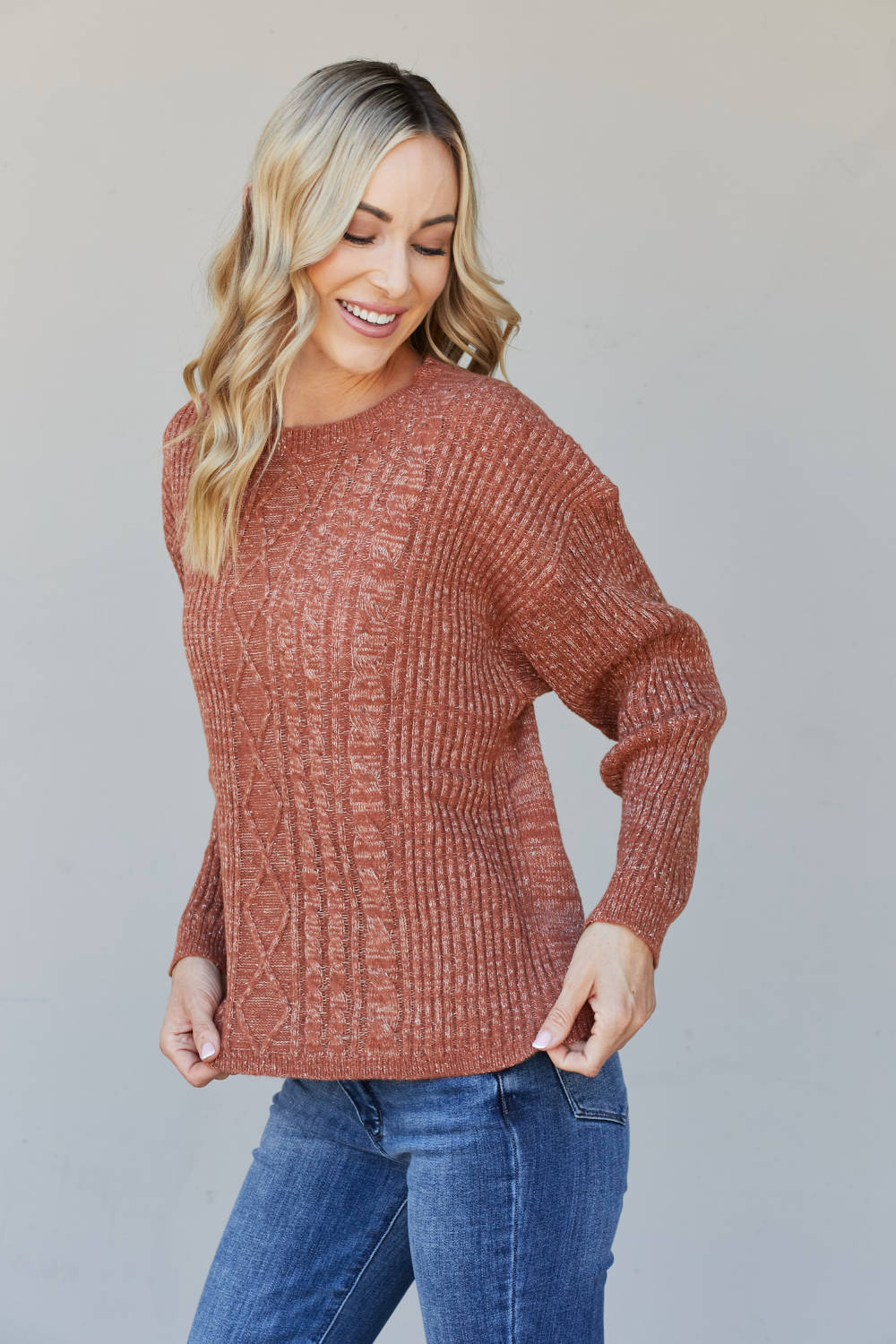 Sew In Love Full Size Mixed Knit Dropped Shoulder Sweater -