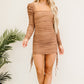 PRIVY Ruched Open Back Mini Bodycon Dress -