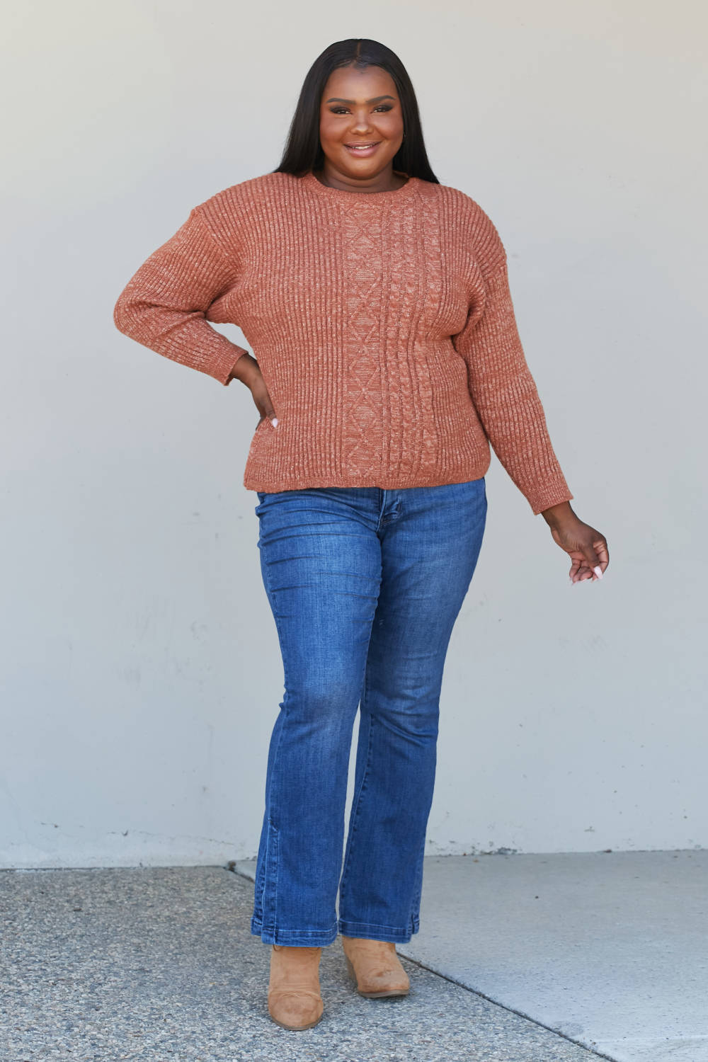 Sew In Love Full Size Mixed Knit Dropped Shoulder Sweater -