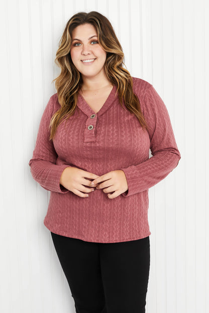 Heimish 'Round the Fire Cable-Texture Henley with Elbow Patches - Marsala / S