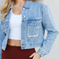 Andree by Unit Full Size Pearl Trim Cropped Denim Jacket -