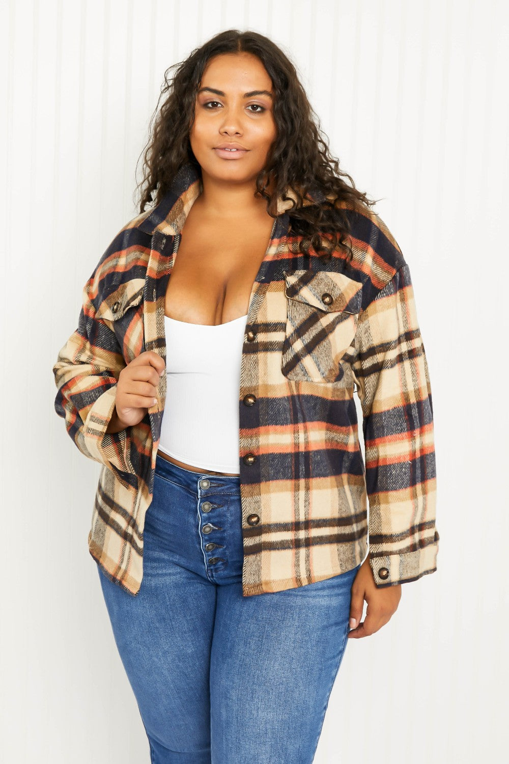 CY Fashion Crushing on Fall Full Size Plaid Shacket -