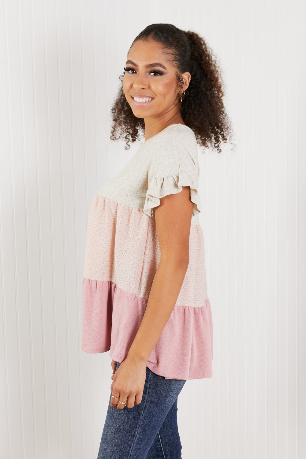 Hailey & Co Weekend Special Color Block Tiered Babydoll Top -