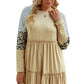 Mixed Print Frill Trim Long Sleeve Dress -