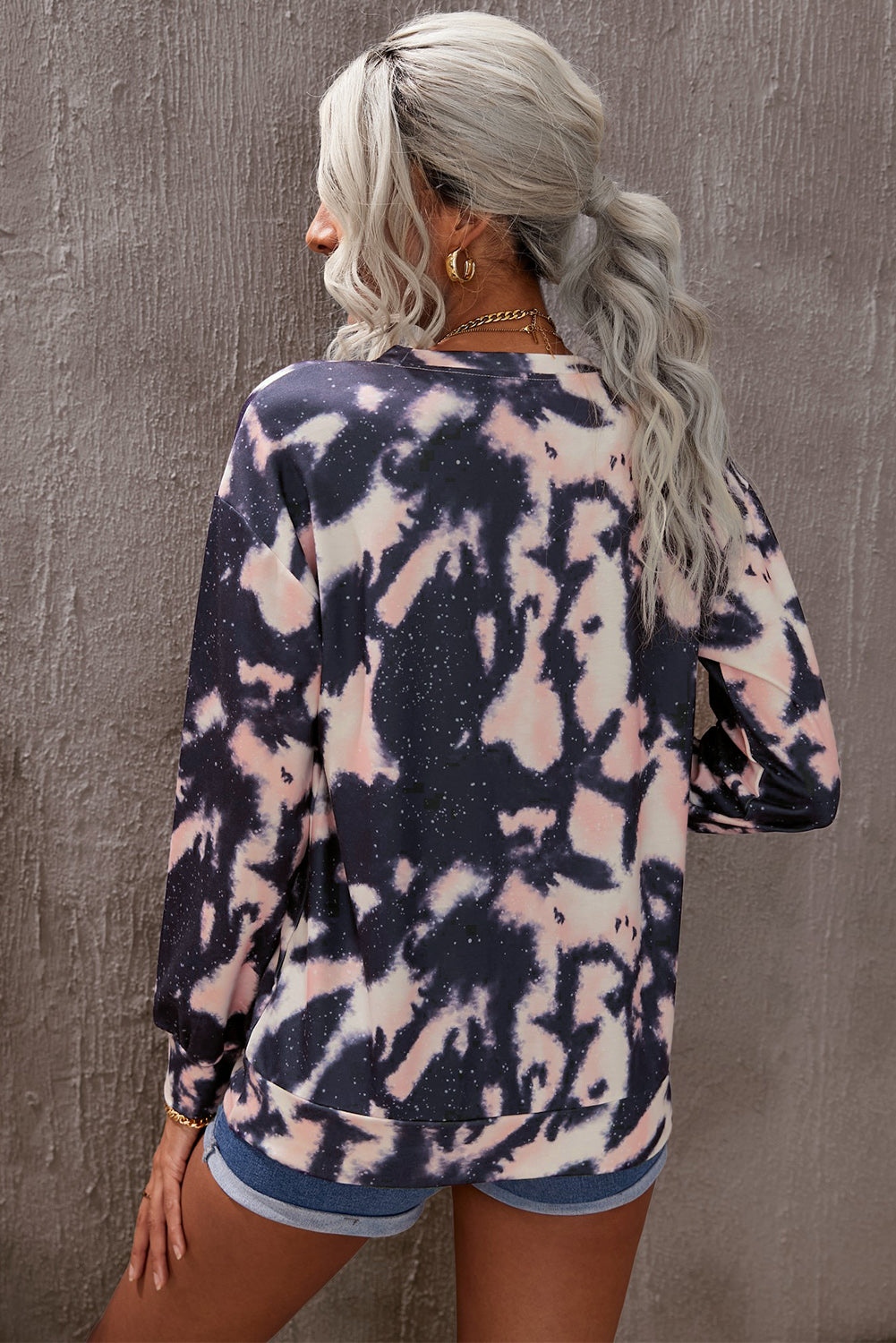 Tie-dye Round Neck Dropped Shoulder Sweatshirt -