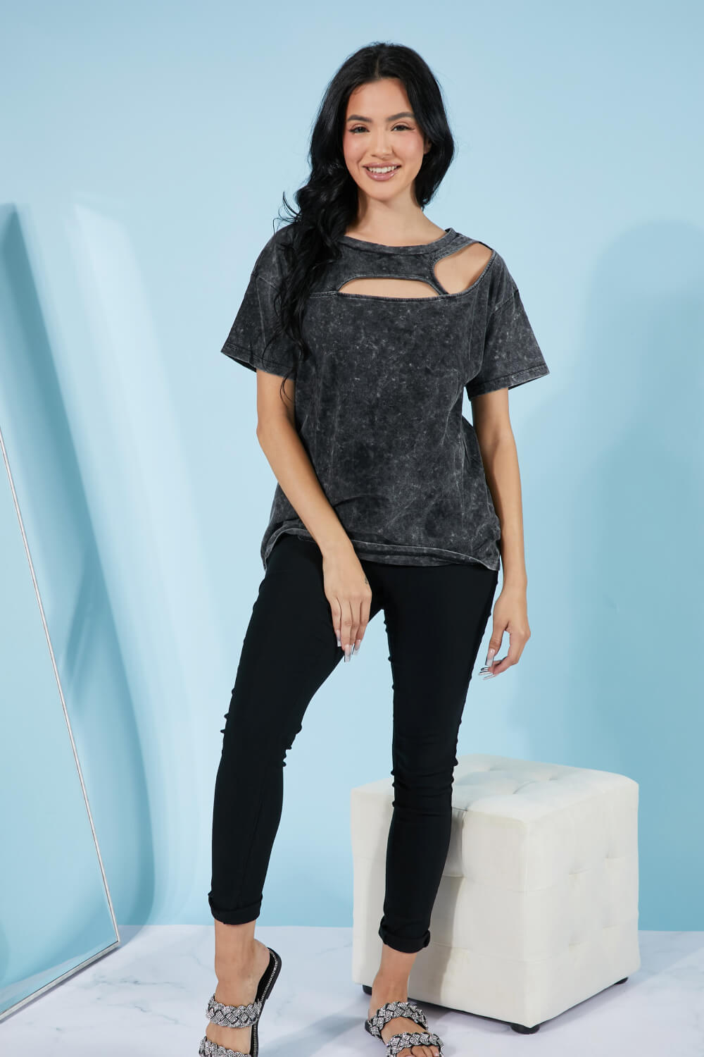 BiBi Best-Kept Secret Acid Wash Cutout Tee -