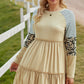 Mixed Print Frill Trim Long Sleeve Dress -
