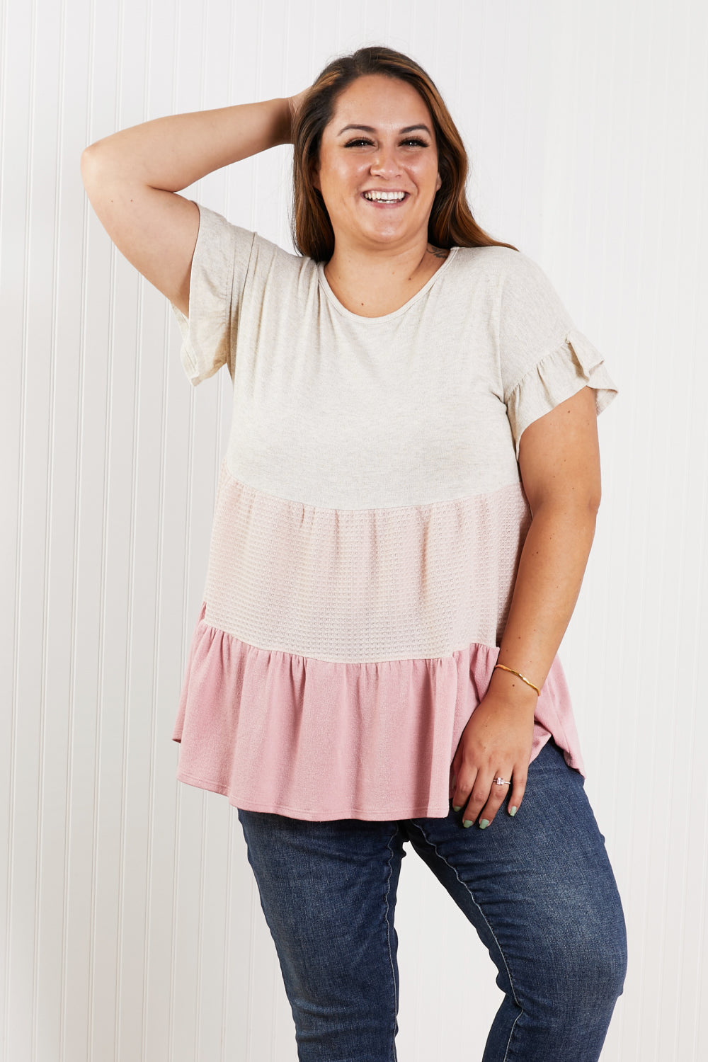 Hailey & Co Weekend Special Color Block Tiered Babydoll Top -