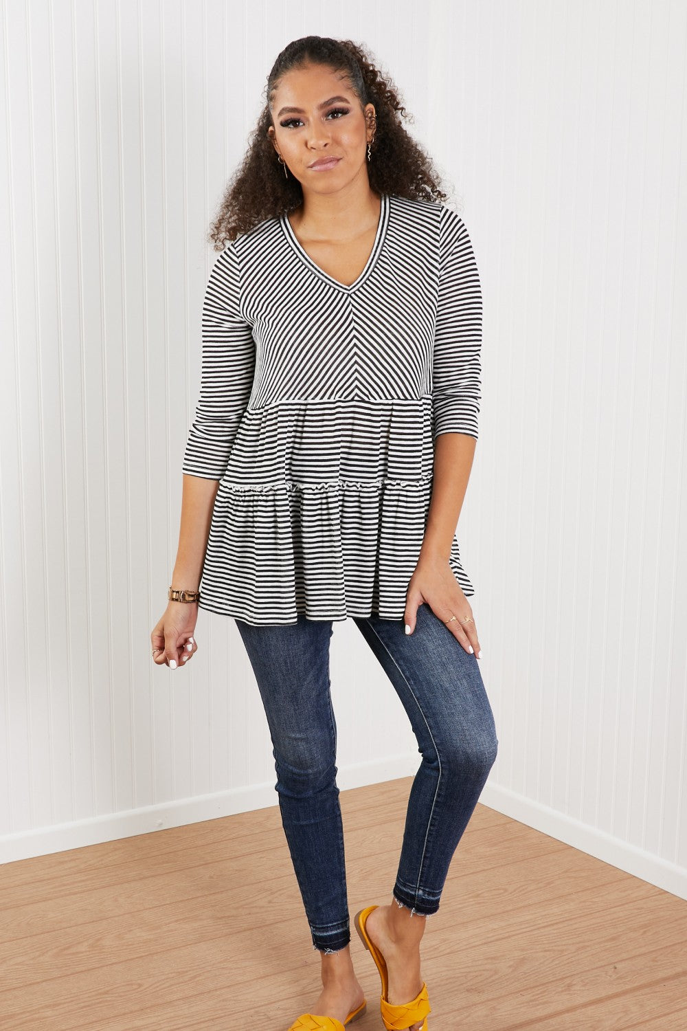 Doe & Rae Full of Love Striped Tiered Top -