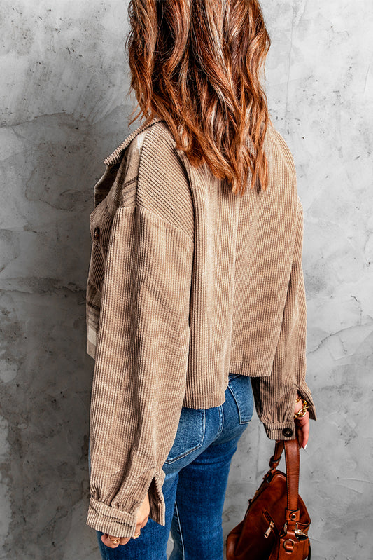 Plaid Corduroy Dropped Shoulder Jacket -