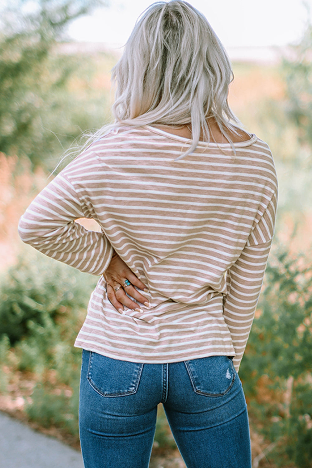 Striped Round Neck Slit Top -